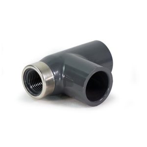 PVC070705SSFT-80S-SR, PVC Tee, 3/4"x3/4"x1/2" SxSxF SCH 80, 802-101SRS